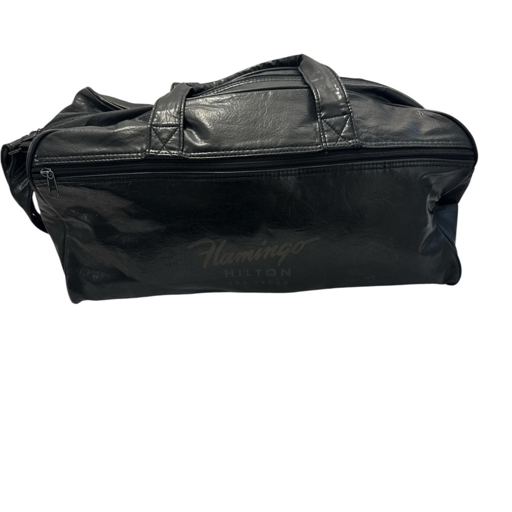 FLAMINGO HILTON LAS VEGAS LEATHER LUGGAGE DUFFLE BAG VINTAGE